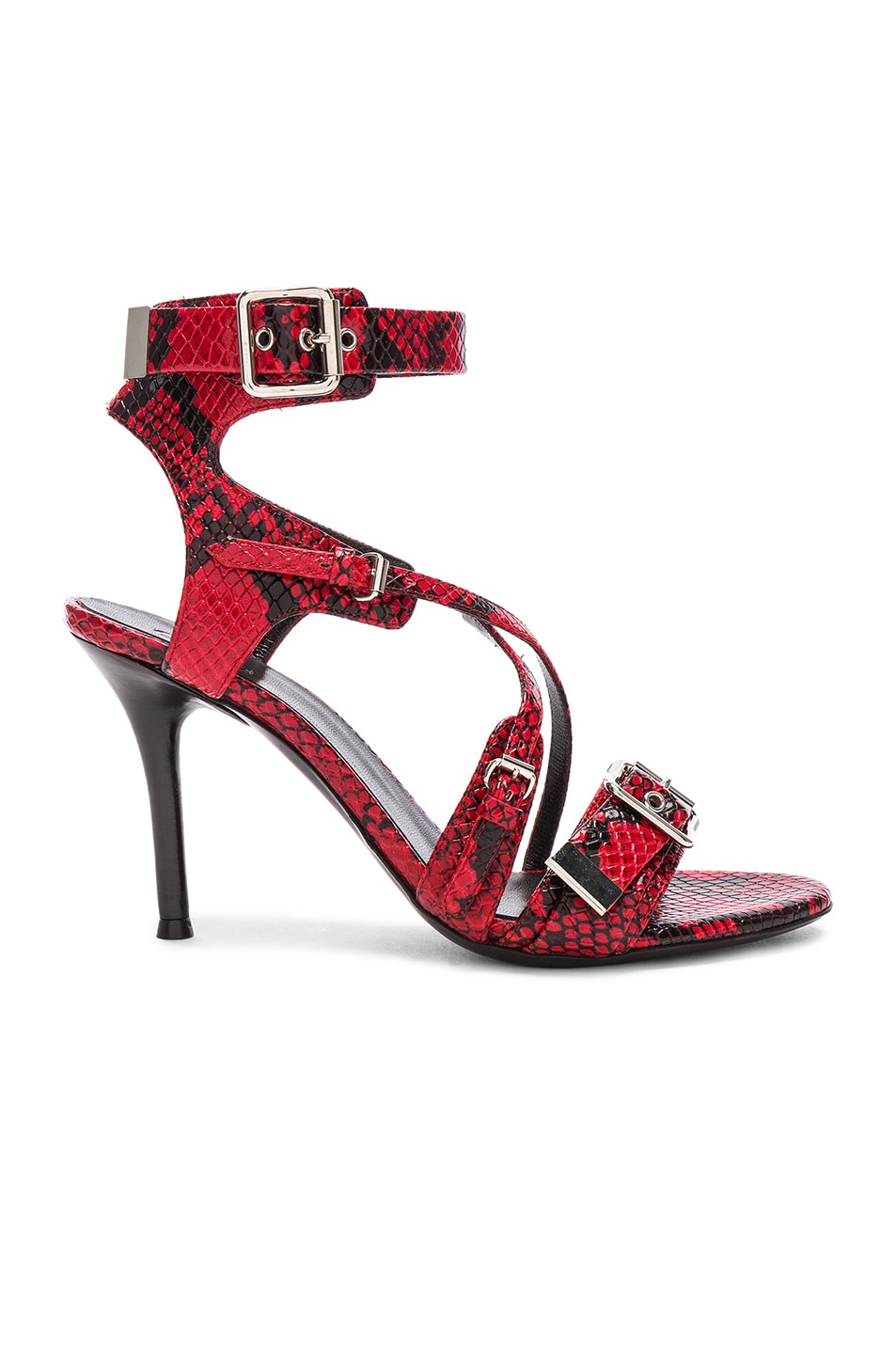 Image 1 of Chloe Scott Python Print Leather Ankle Strap Sandals in Gypsy Red