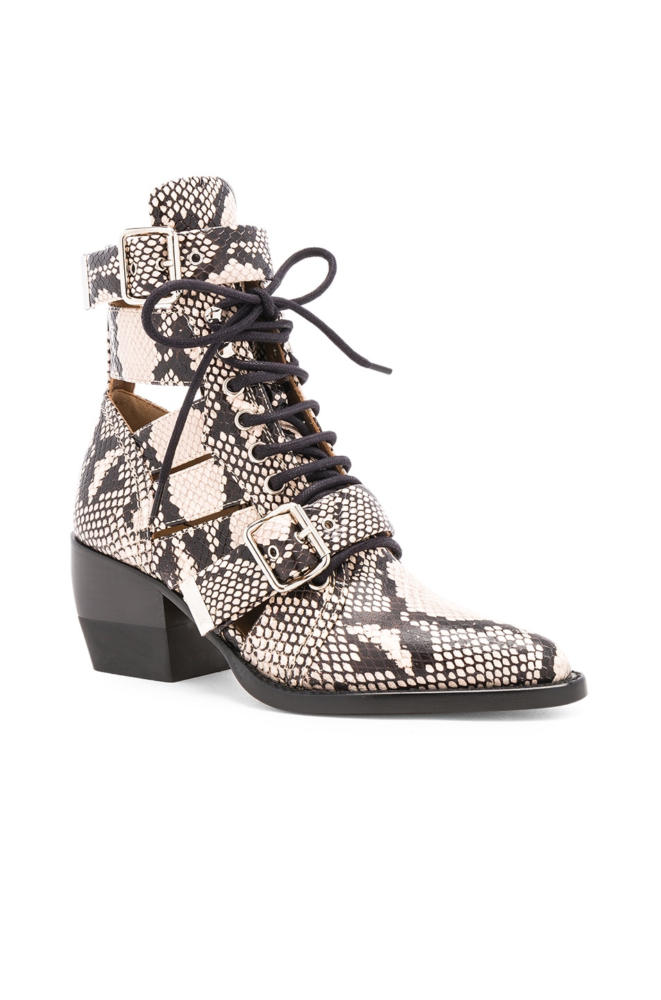 Chloe Rylee Python Print Leather Lace Up Buckle Boots in Eternal Grey ...