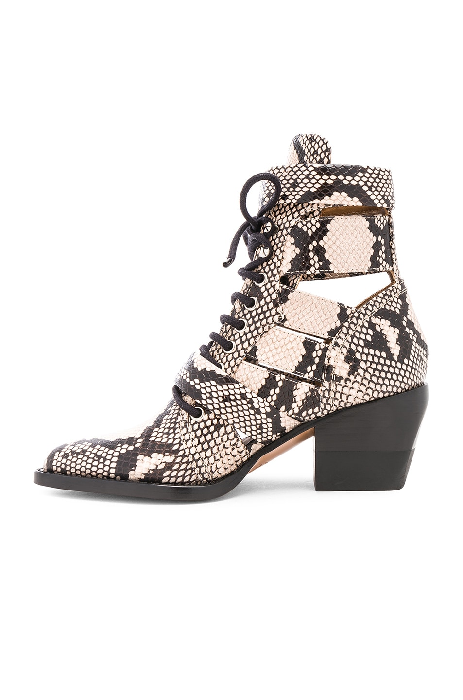 Chloe Rylee Python Print Leather Lace Up Buckle Boots in Eternal Grey ...