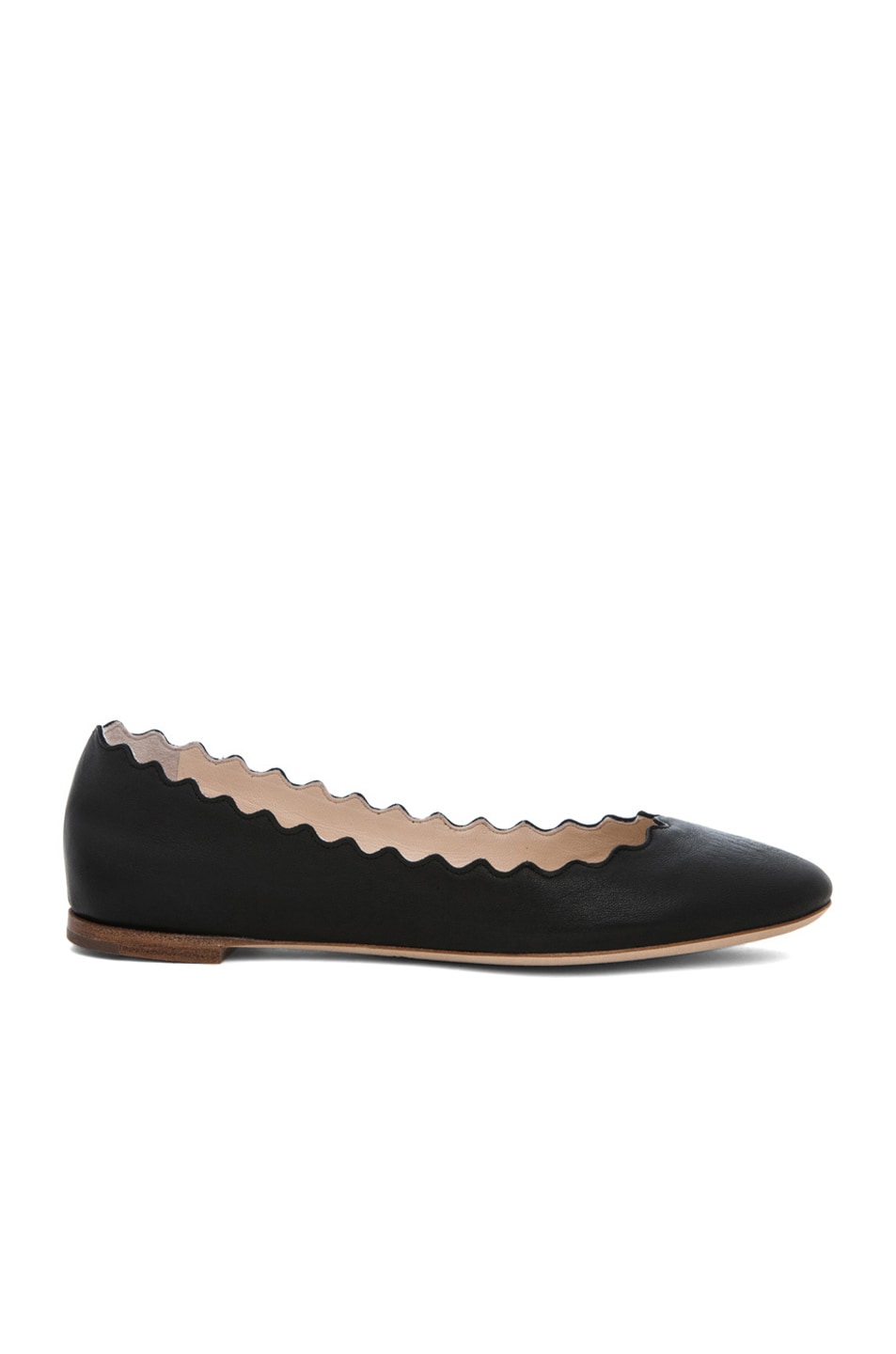 Image 1 of Chloe Leather Scalloped Flats in Black