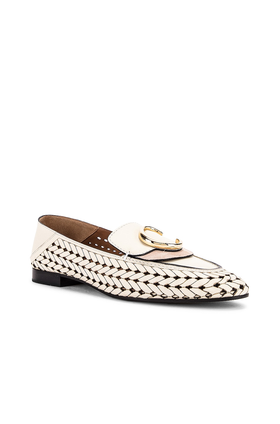 Chloe C Lasered Leather Loafers in White | FWRD