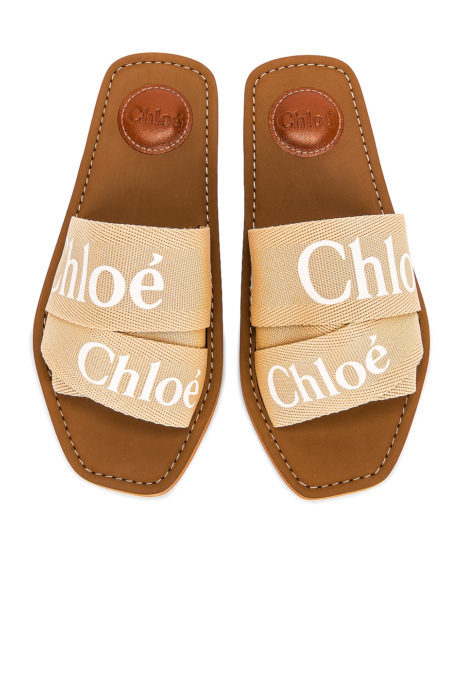 Image 1 of Chloe Woody Canvas Slides in Soft Tan
