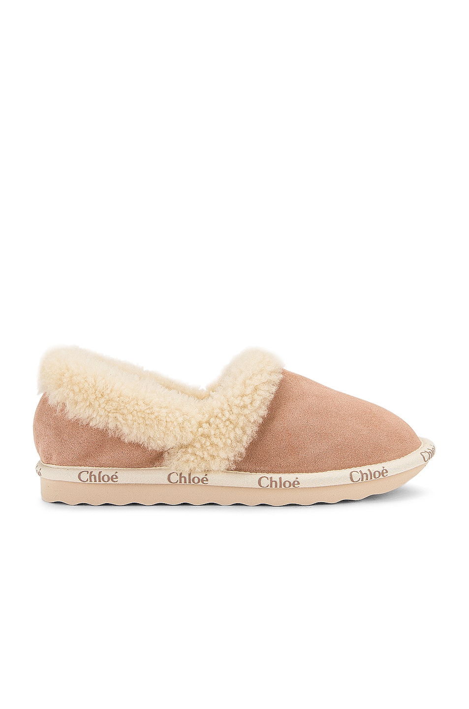 Image 1 of Chloe Woody Shearling Flats in Maple Pink