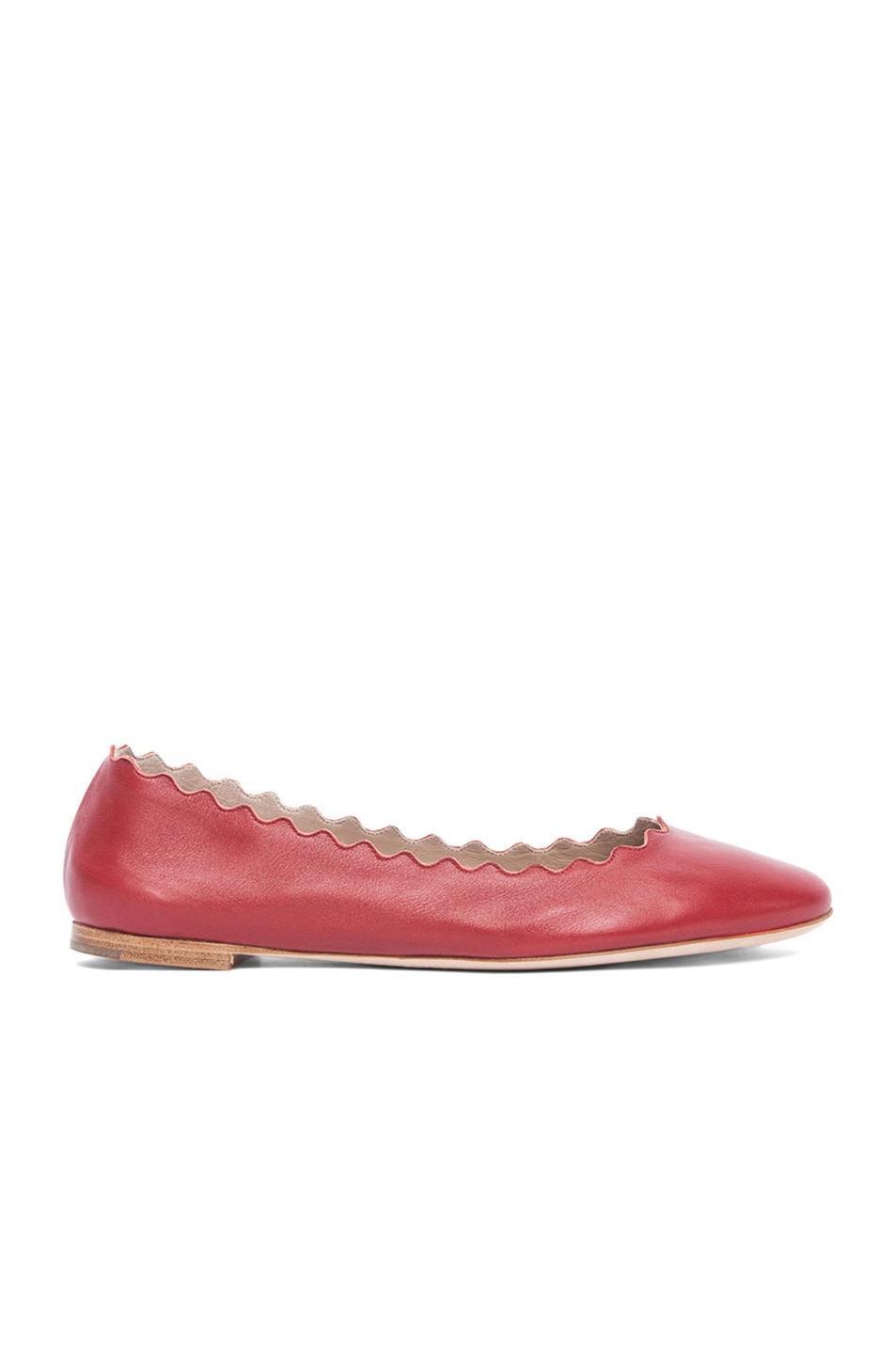 Image 1 of Chloe Leather Scalloped Flats in Royal Red