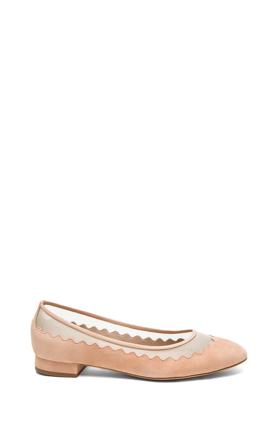 Chloe Suede Scalloped Flats with Mesh in Toulle | FWRD