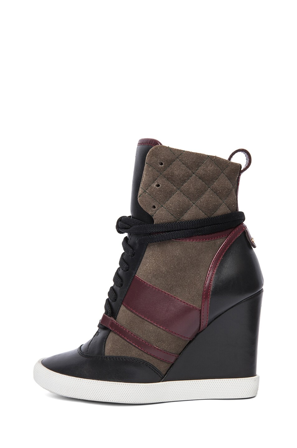 Image 1 of Chloe Leather & Suede Sneaker Wedges in Green & Black & Bordeaux