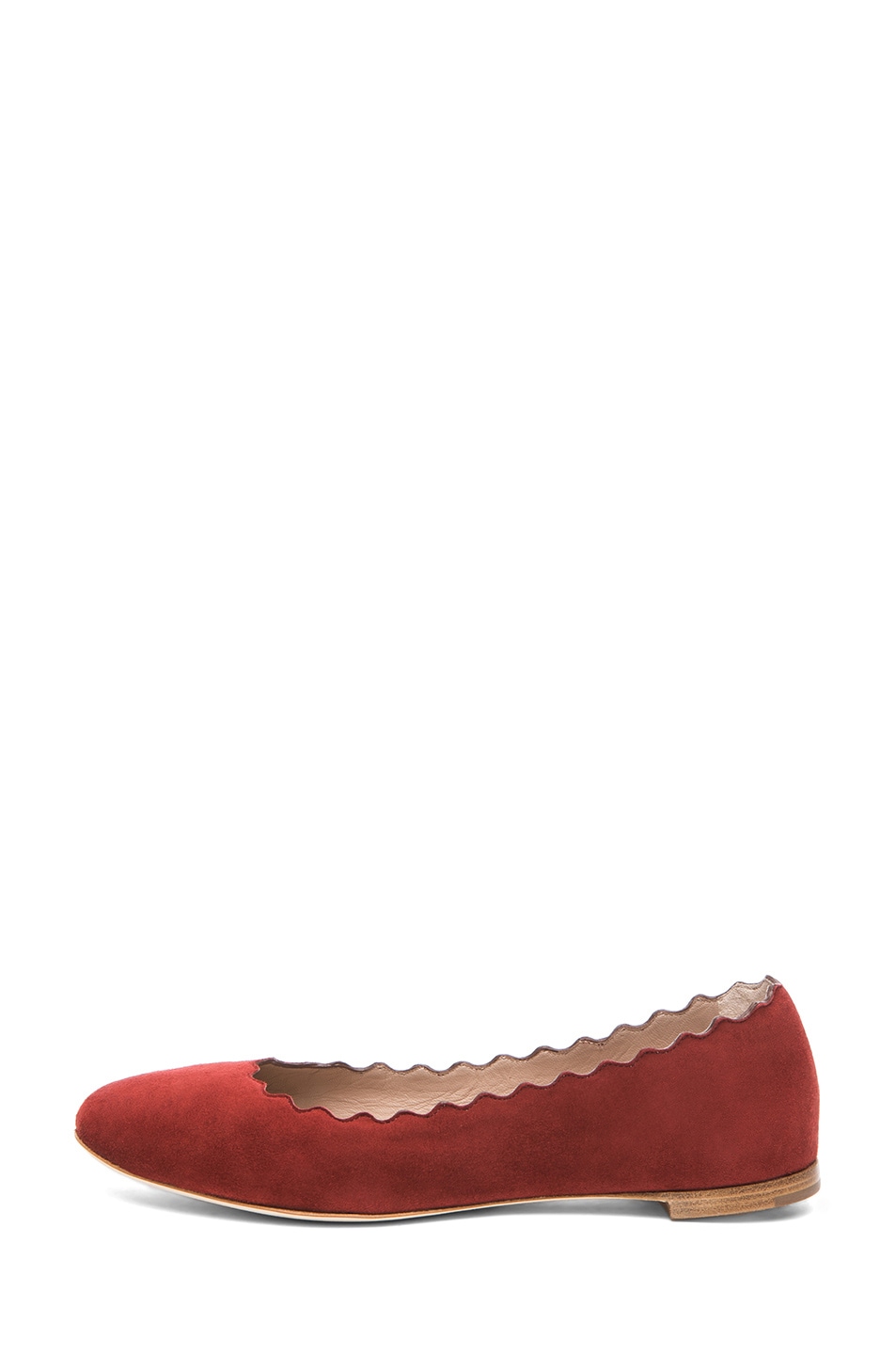 Image 1 of Chloe Suede Scalloped Flats in Red Moroccan Ochre