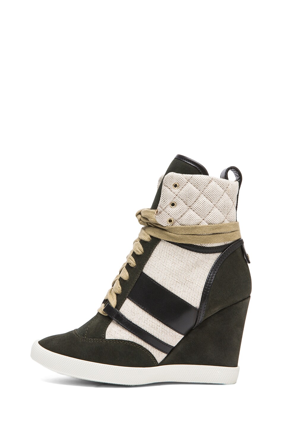 Image 1 of Chloe Suede & Canvas Sneaker Wedges in Grey & White & Black
