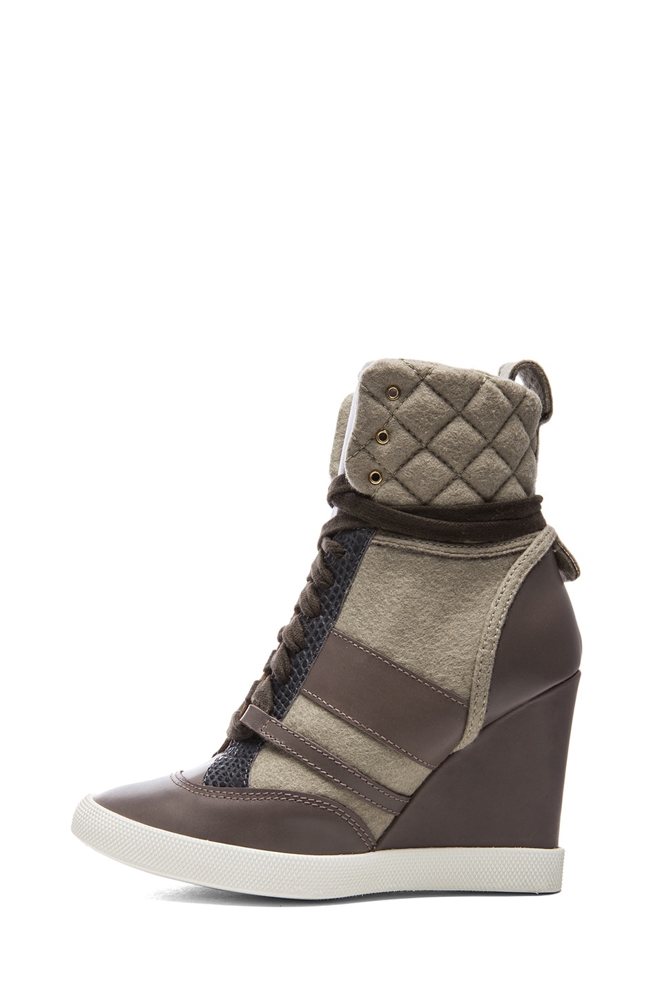 Image 1 of Chloe Leather & Wool Wedge Sneakers in Grey