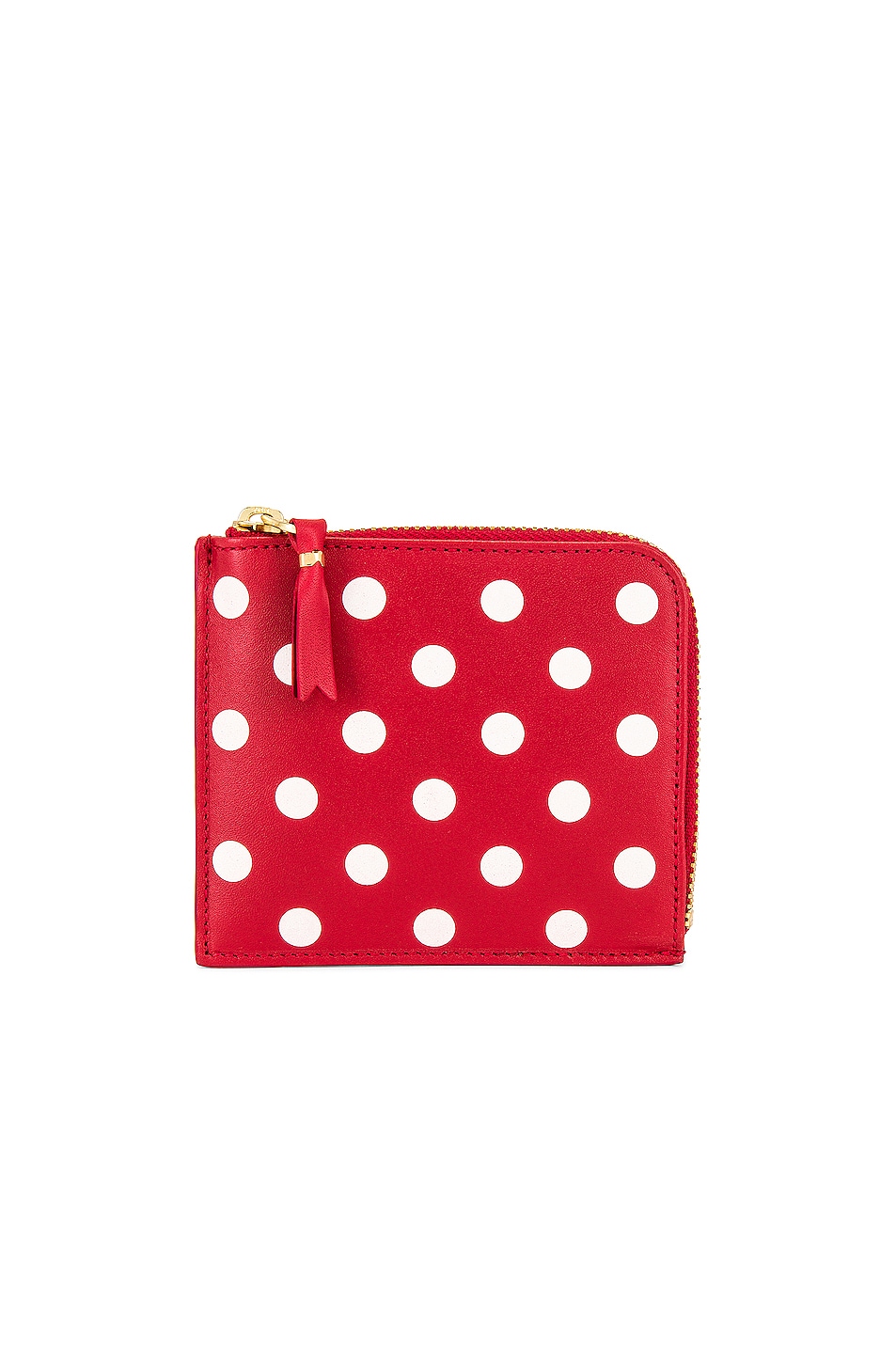 Dots Printed Leather Zip Wallet in Red