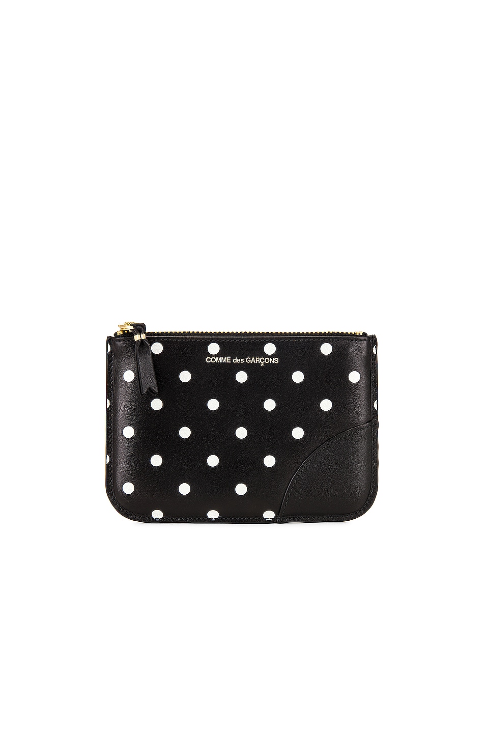 Dots Printed Leather Zip Wallet in Black