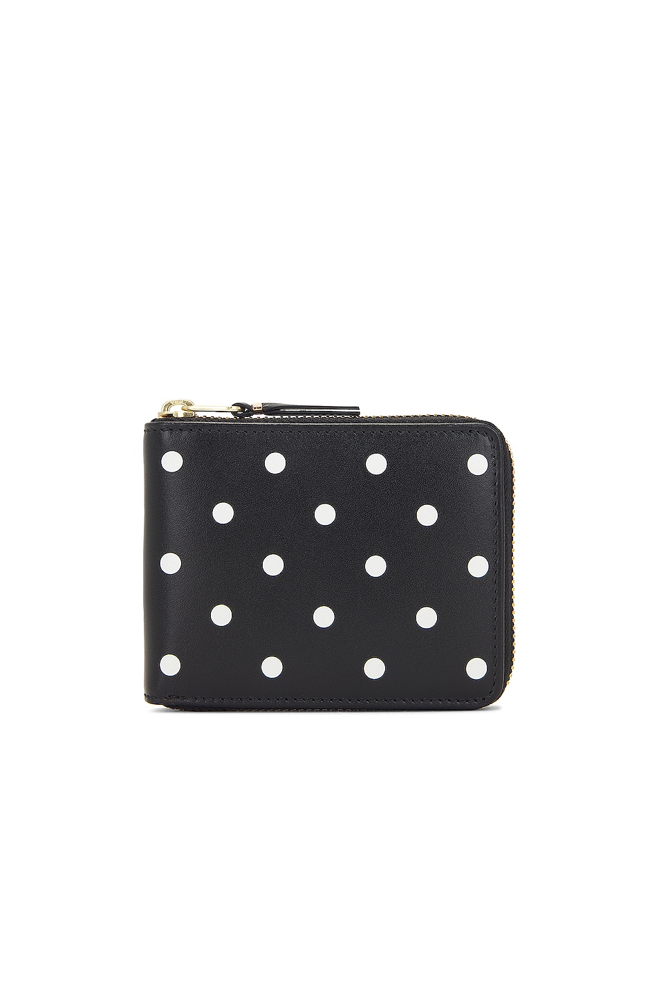 Dots Printed Leather Zip Wallet in Black