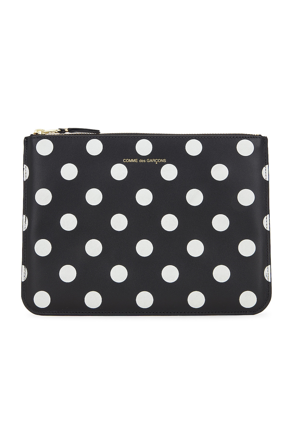 Dots Printed Leather Pouch in Black