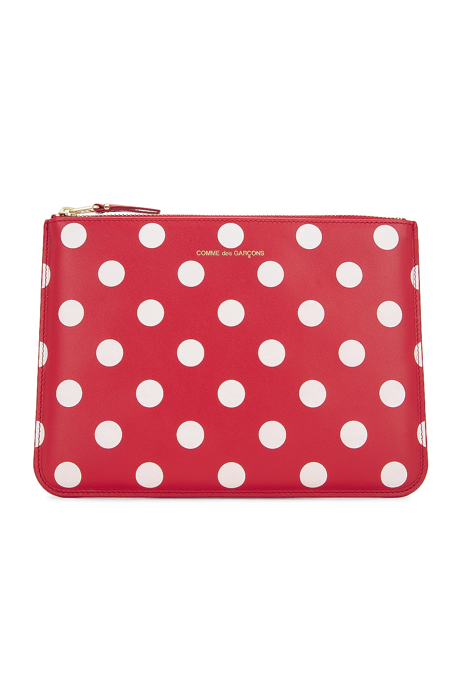 Dots Printed Leather Pouch in Red