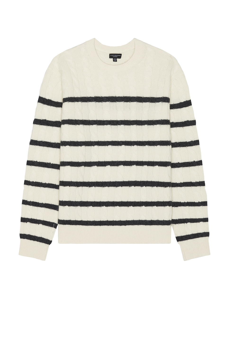 Image 1 of Club Monaco Cashmere Cable Crew Sweater in Ivory Combo