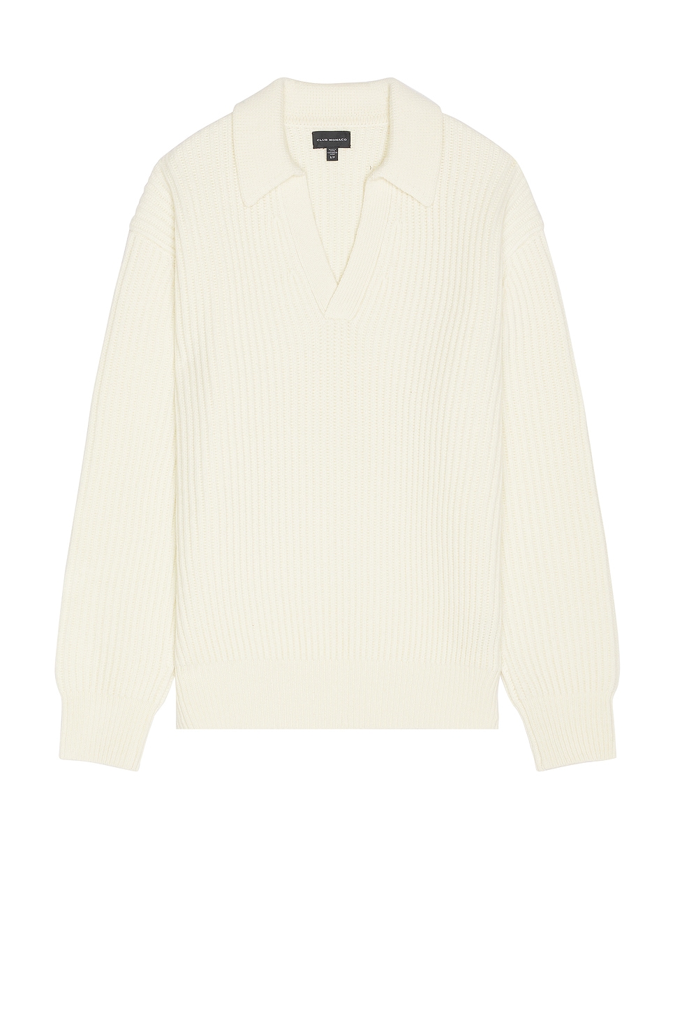 Image 1 of Club Monaco Open Collar Rib Sweater in Winter White