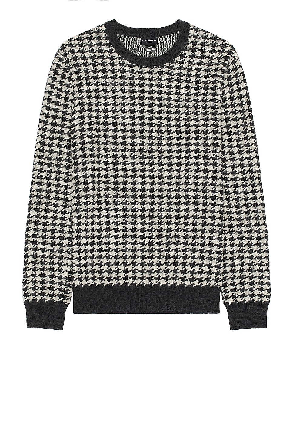Wool Houndstooth Crew in Charcoal