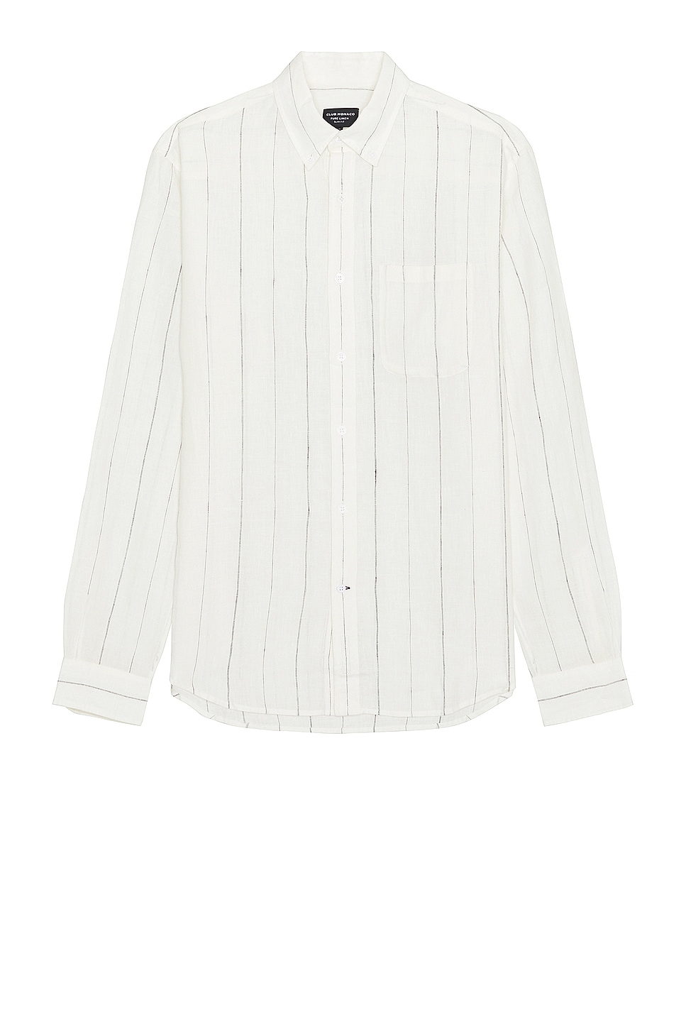 Long Sleeve Wide Stripe Linen Shirt in White