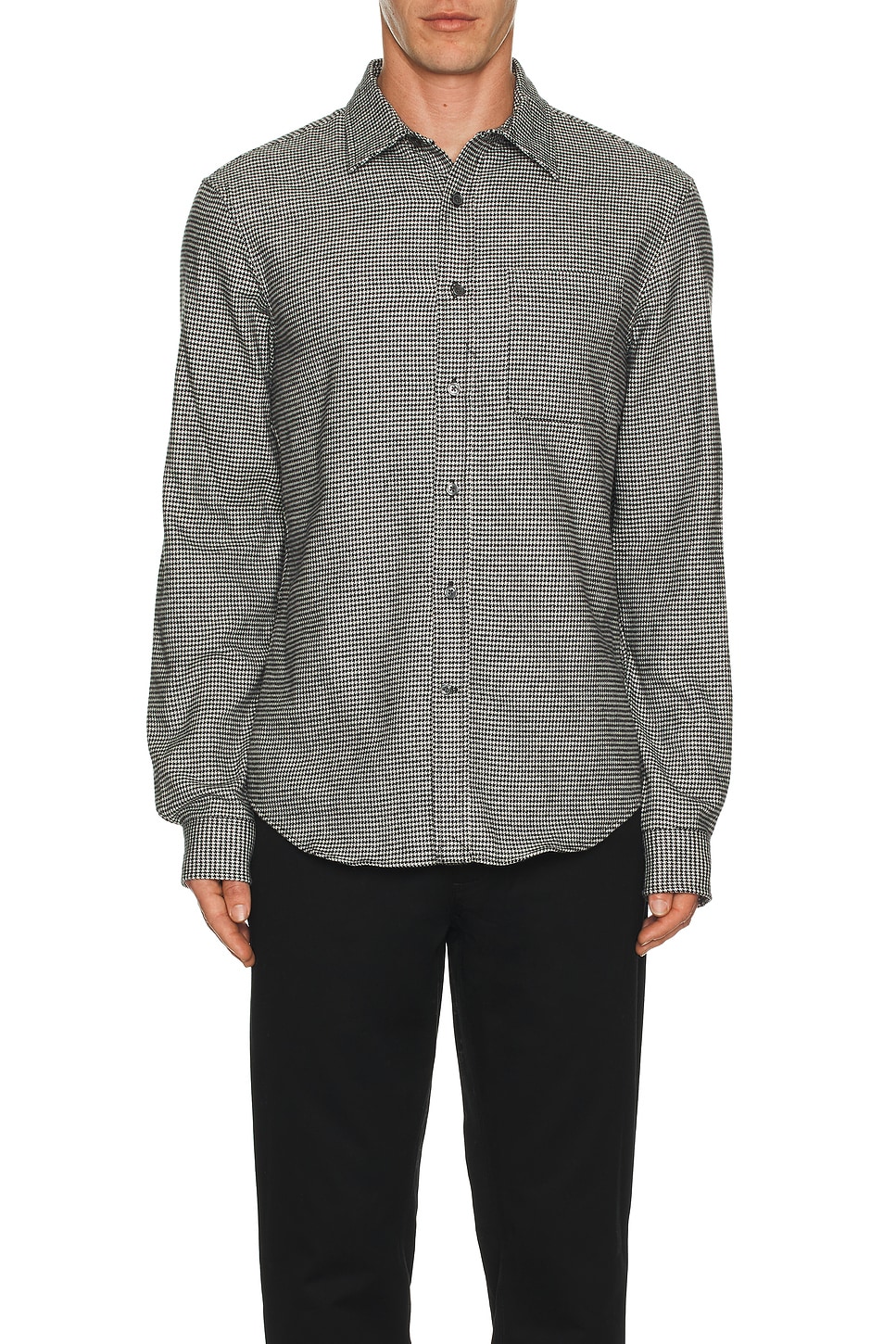 Image 1 of Club Monaco Lightweight Houndstooth Flannel Shirt in Black & White