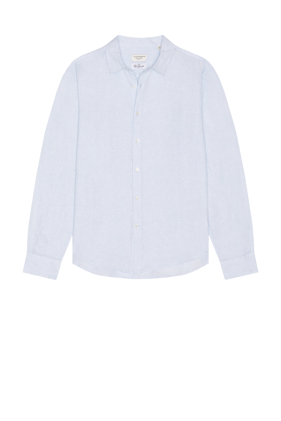 Image 1 of Club Monaco Slim Italian Linen Stripe Shirt in Light Blue Stripe