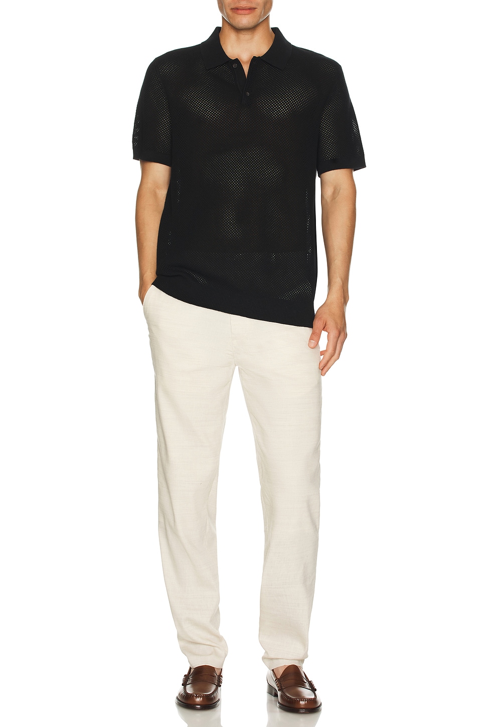 Image 1 of Club Monaco Textured Sweater Polo in Black & White