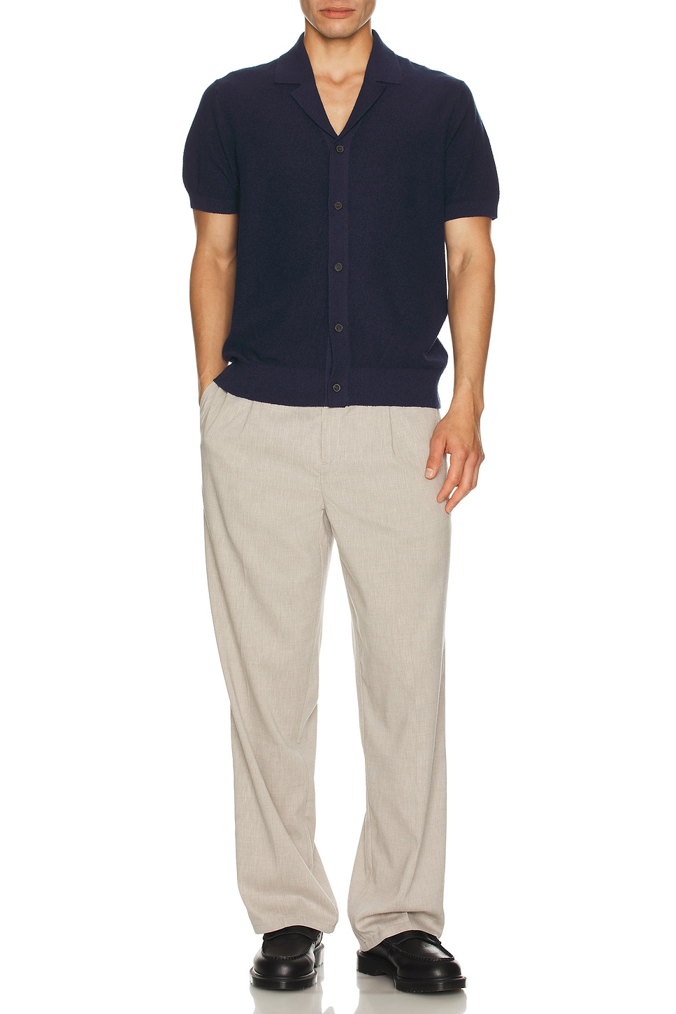 Image 1 of Club Monaco Boucle Camp Collar Shirt in Navy