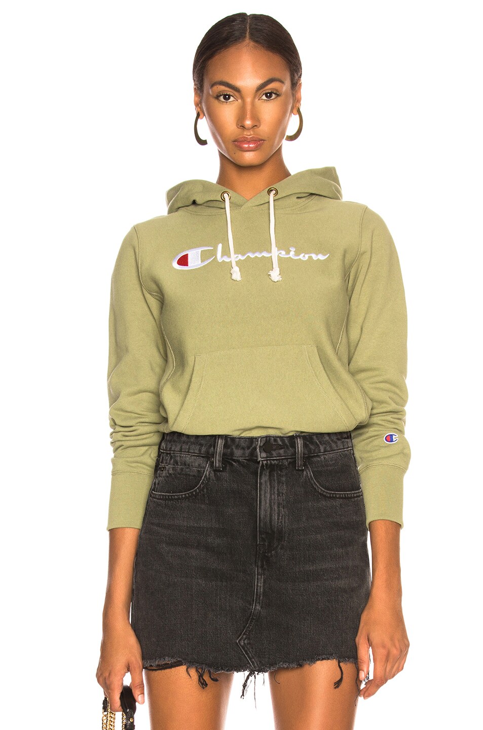 Image 1 of Champion Hooded Sweatshirt in Army Green