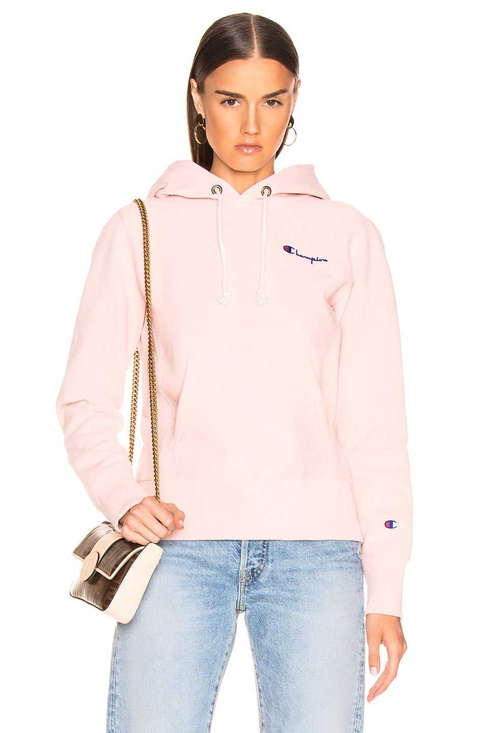 Image 1 of Champion Hooded Sweatshirt in Light Pink