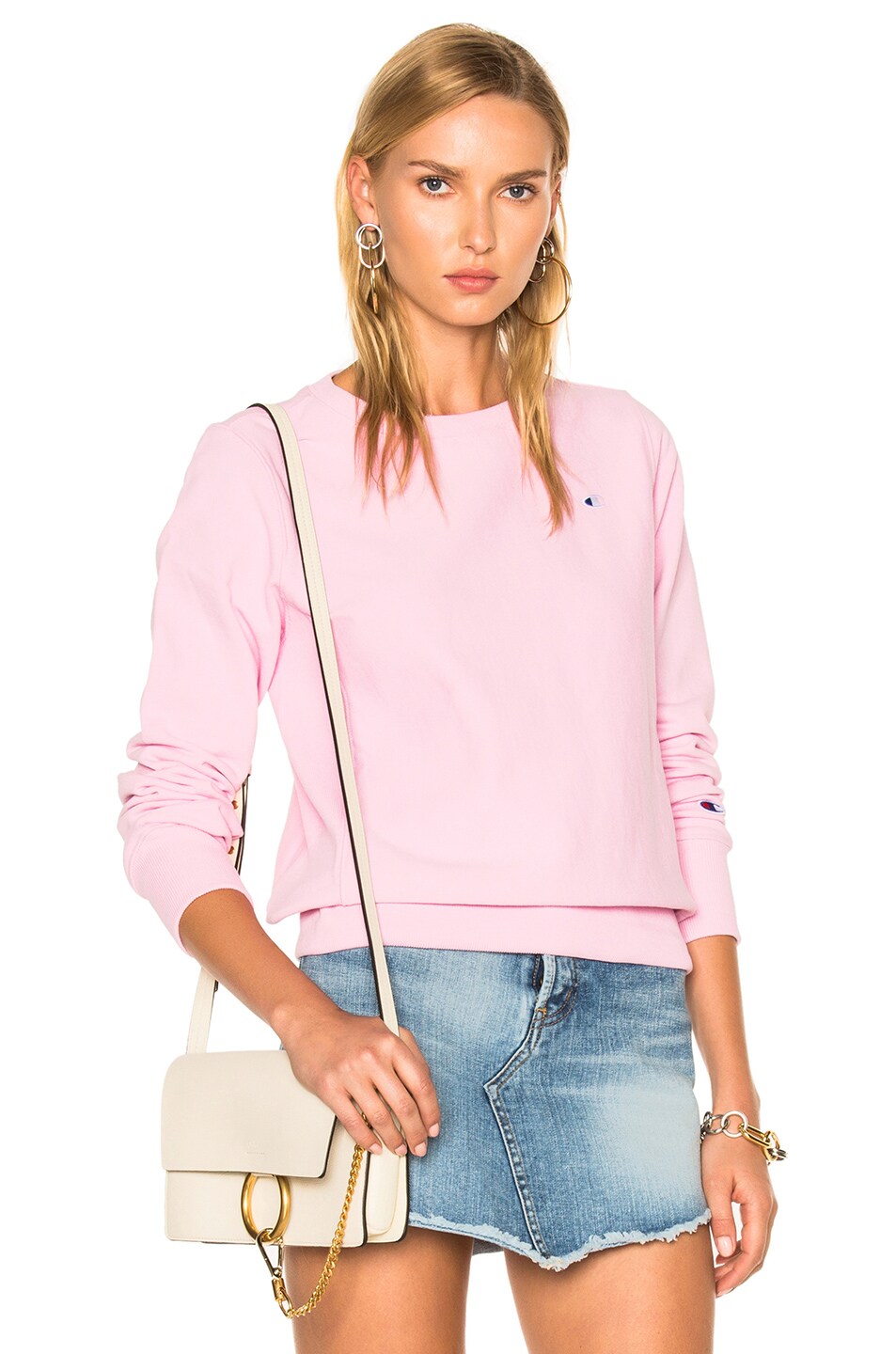 Image 1 of Champion Crewneck Sweatshirt in Pink