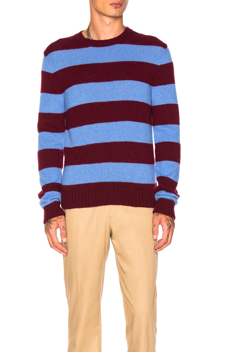 Image 1 of CALVIN KLEIN 205W39NYC Striped Sweater in Plum & Light Azure