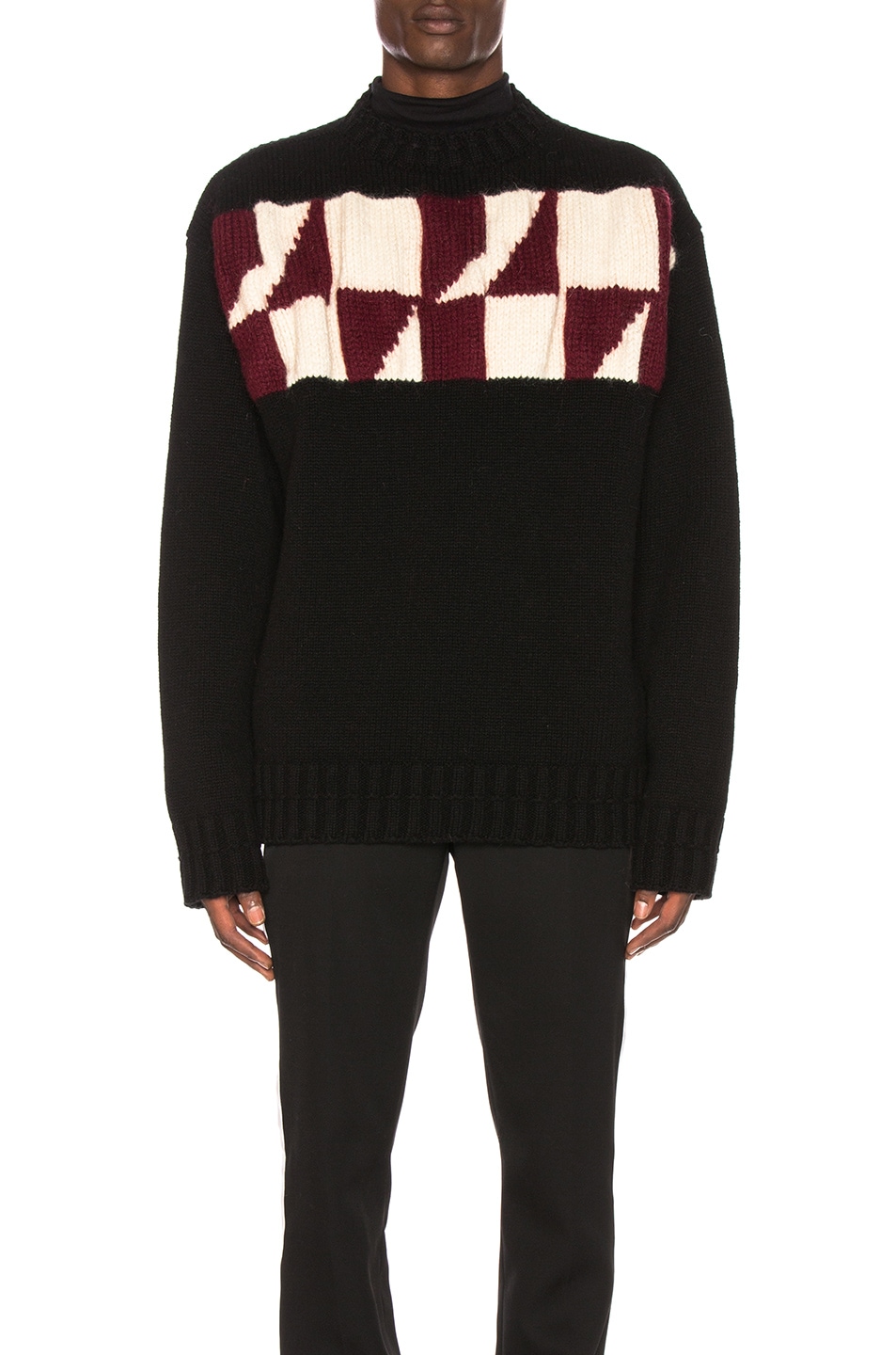 Image 1 of CALVIN KLEIN 205W39NYC Chest Graphic Sweater in Black & Burgundy & Ecru