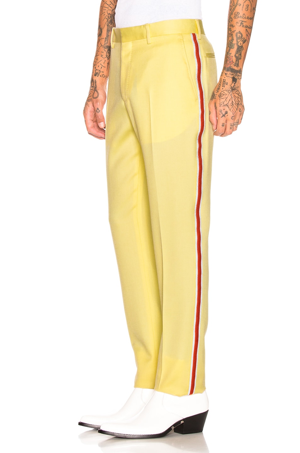 Image 1 of CALVIN KLEIN 205W39NYC Wool Twill Uniform Pant in Yellow & Grey & Dark Red