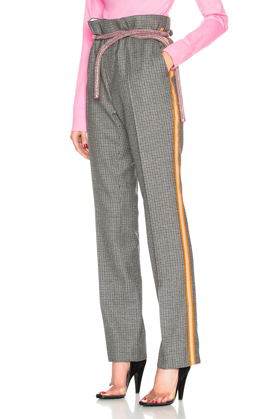 Image 1 of CALVIN KLEIN 205W39NYC Fancy Wool Check Marching Band Pants in Grey