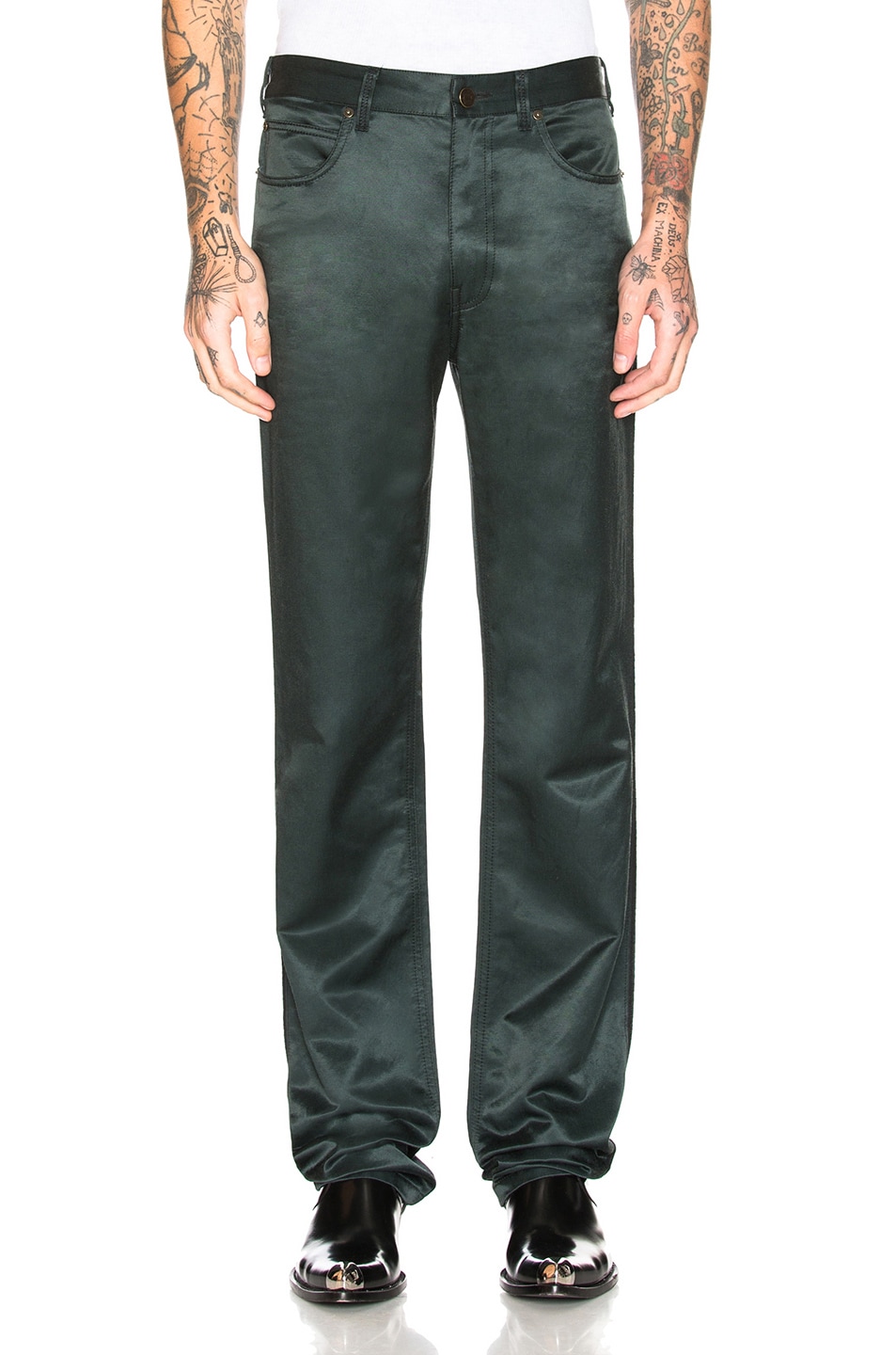 Image 1 of CALVIN KLEIN 205W39NYC Satin Uniform Pants in Dark Green