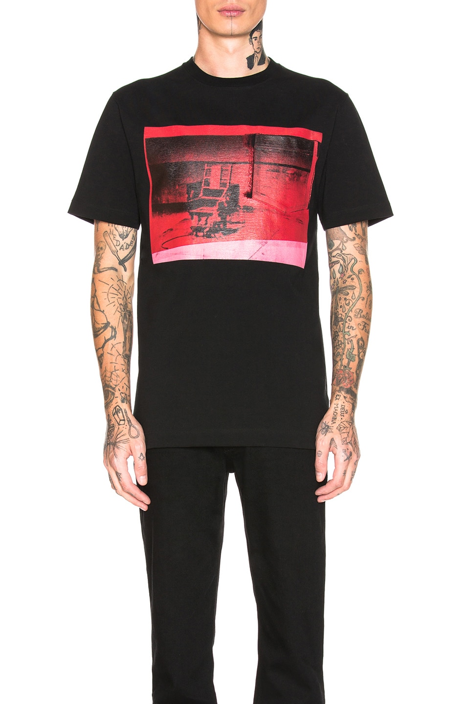Image 1 of CALVIN KLEIN 205W39NYC Electric Chair Tee in Black & American Beauty & Rapture Rose