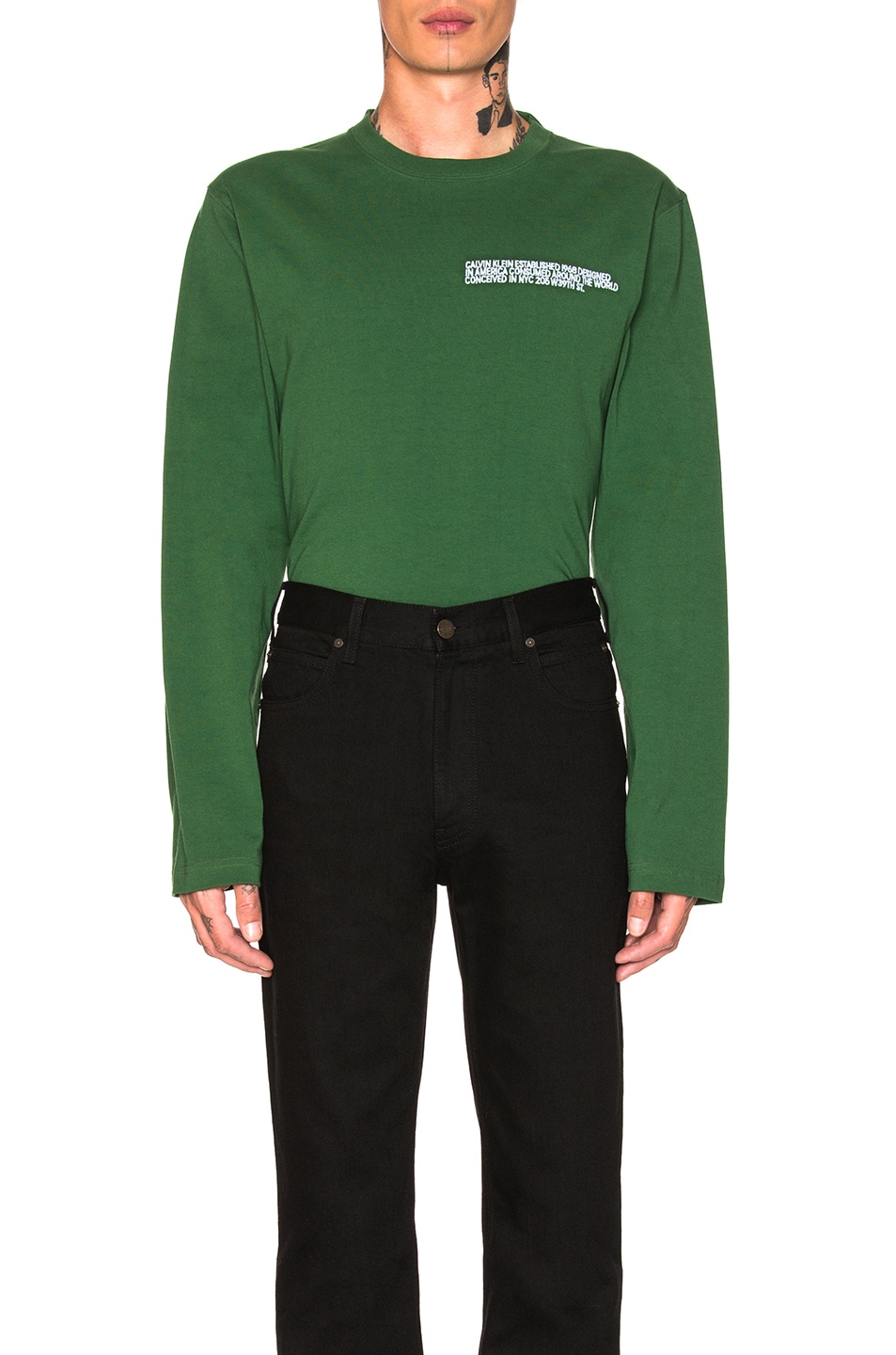Image 1 of CALVIN KLEIN 205W39NYC Script Long Sleeve Tee in Bright Moss