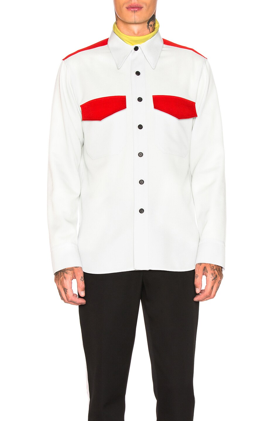 Image 1 of CALVIN KLEIN 205W39NYC Regular Fit Uniform Shirt in Light Aqua & Crimson