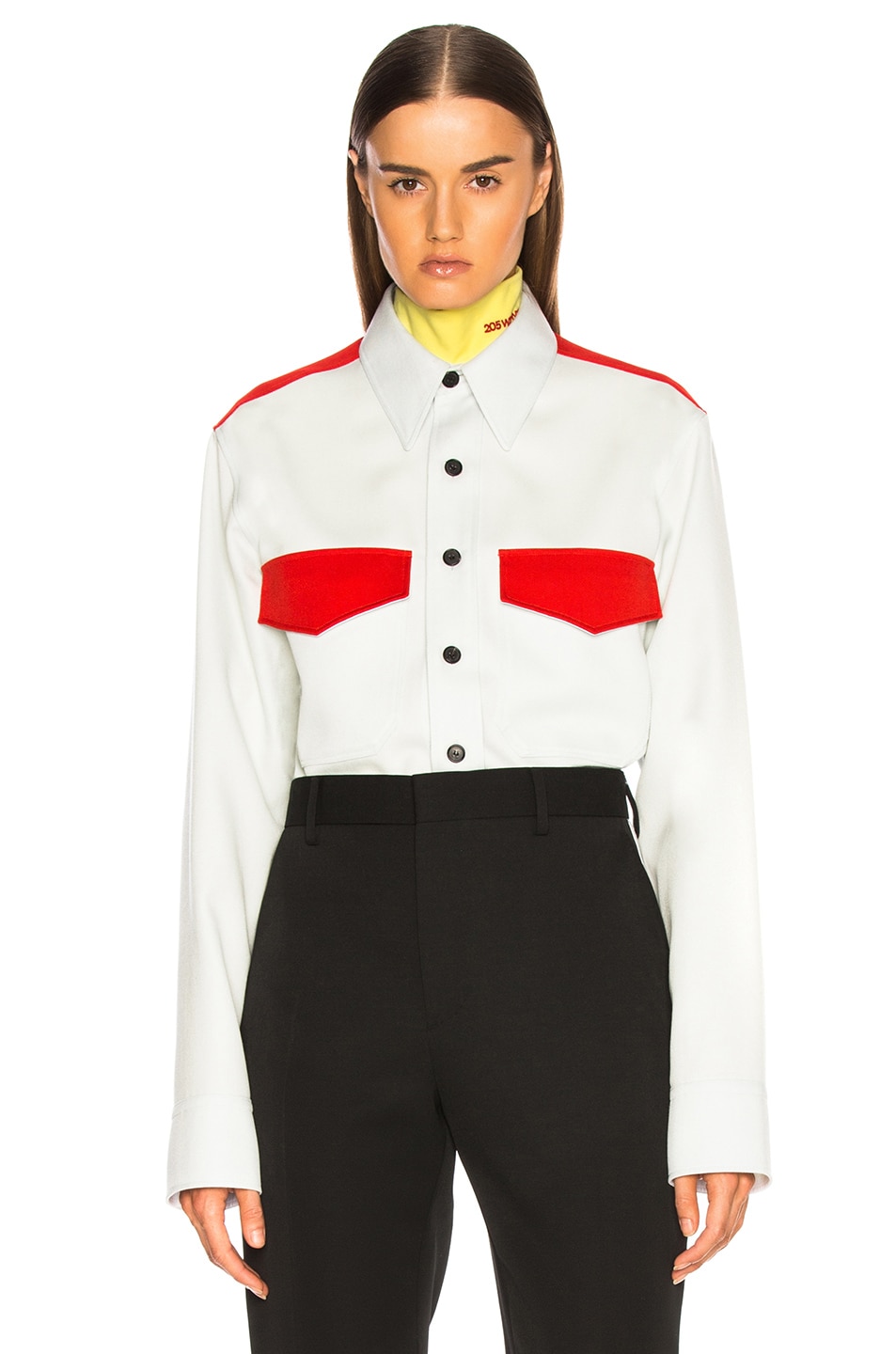 Image 1 of CALVIN KLEIN 205W39NYC Regular Fit Uniform Shirt in Light Aqua & Crimson