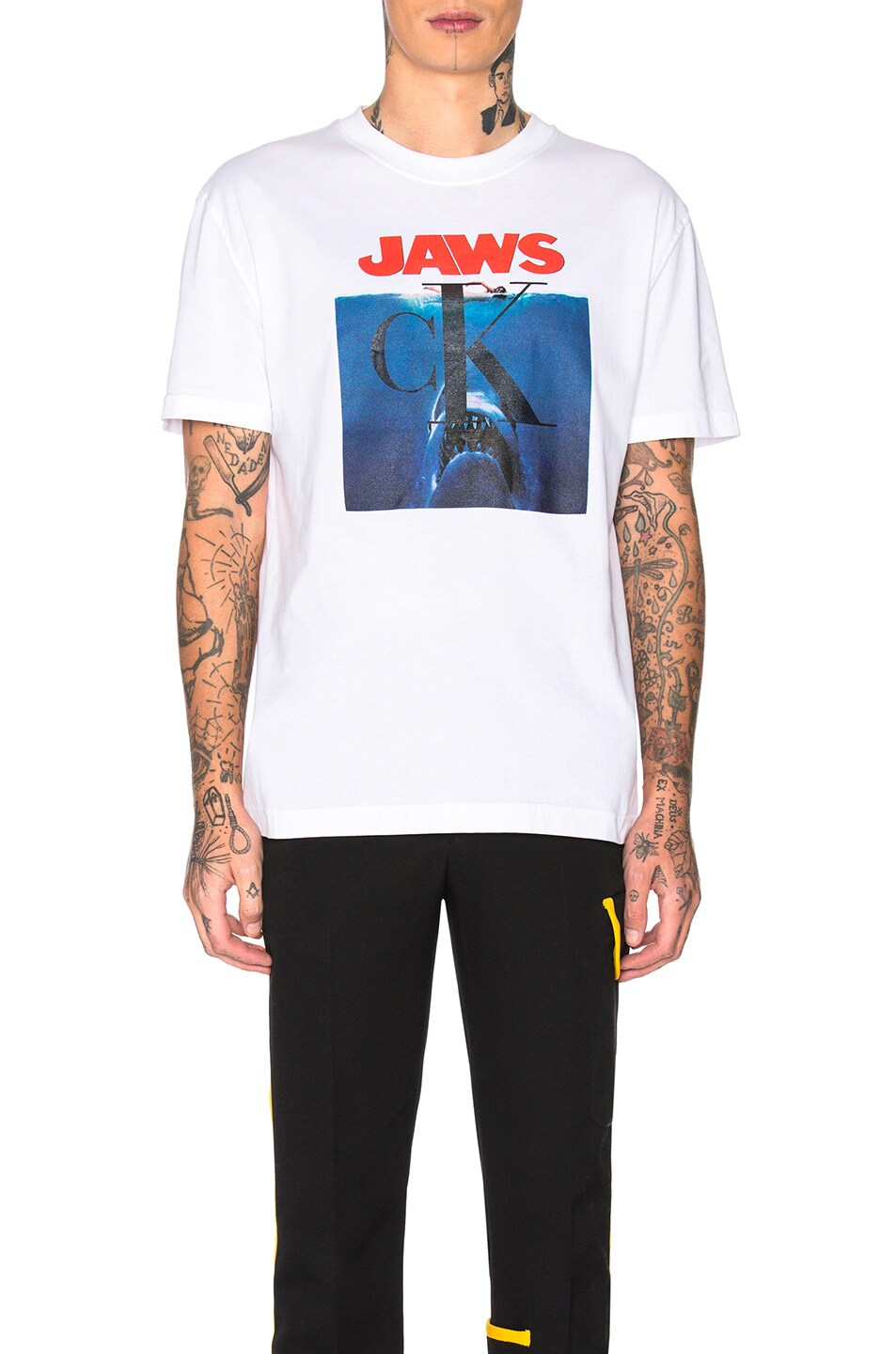 Image 1 of CALVIN KLEIN 205W39NYC Jaws 1975 Graphic Tee in Optic White