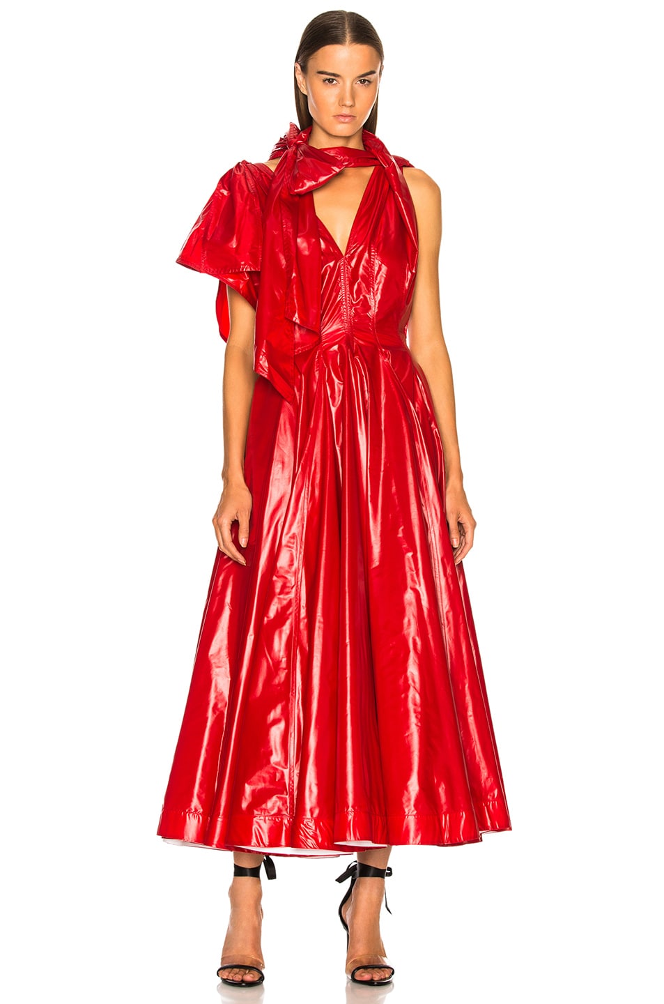 Image 1 of CALVIN KLEIN 205W39NYC Tie Neck Midi Dress in Bright Scarlet