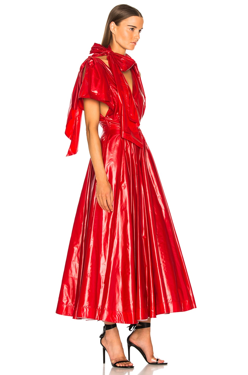 CALVIN KLEIN 205W39NYC Tie Neck Midi Dress in Bright Scarlet | FWRD