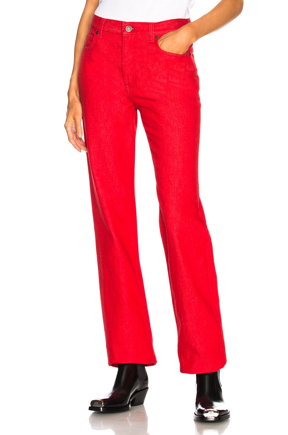 Image 1 of CALVIN KLEIN 205W39NYC High Rise Straight Jeans in Red