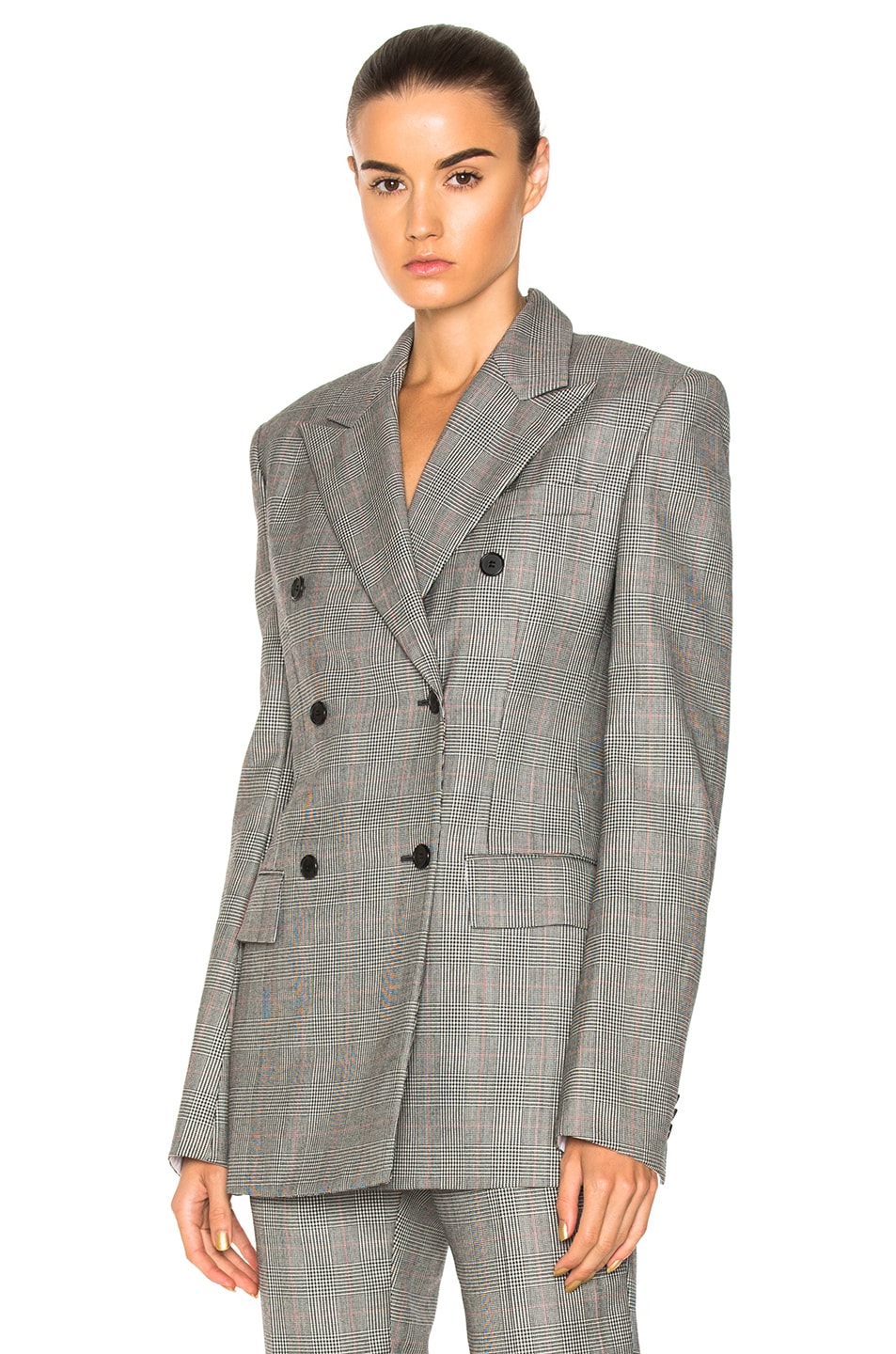 Image 1 of CALVIN KLEIN 205W39NYC Glen Plaid Fine Worsted Wool Double Breasted Blazer in Black, Red & White