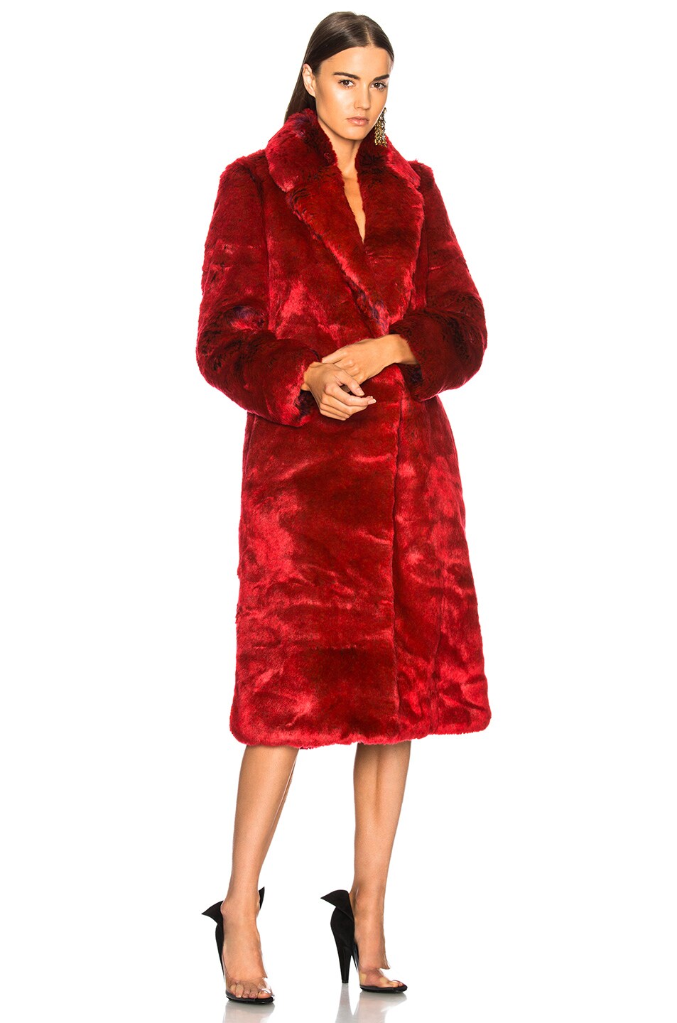 Image 1 of CALVIN KLEIN 205W39NYC Long Faux Fur Coat in Red & Purple