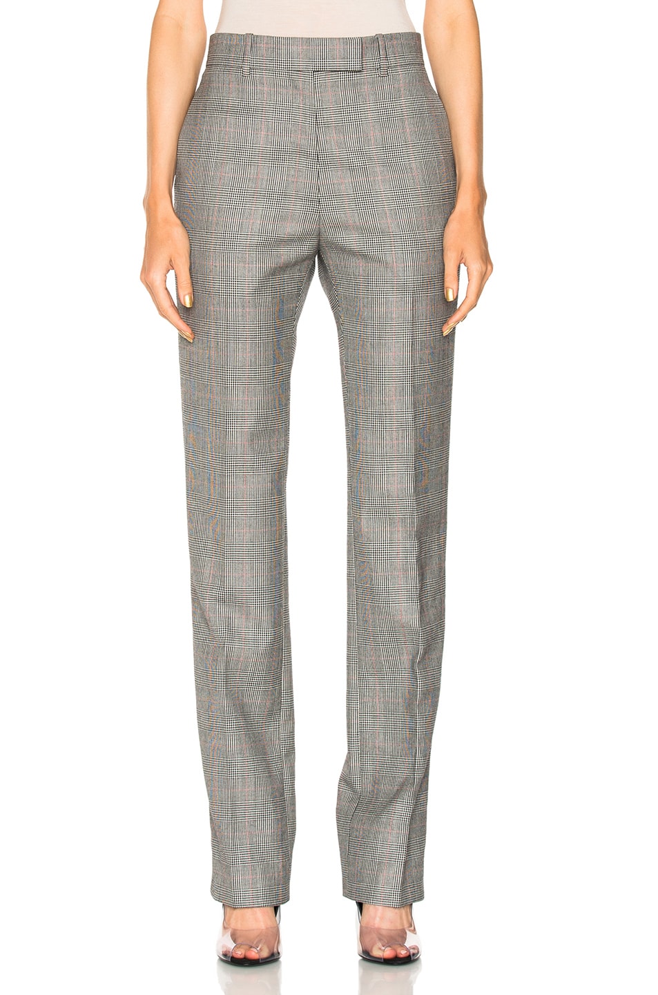 Image 1 of CALVIN KLEIN 205W39NYC Glen Plaid Fine Worsted Wool Trousers in Black, Red & White