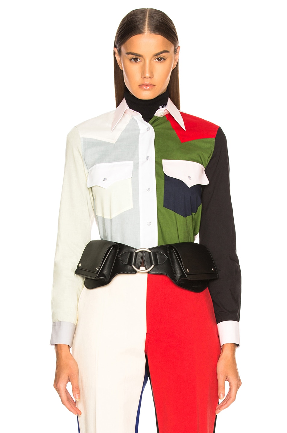 Image 1 of CALVIN KLEIN 205W39NYC Colorblocked Shirt in Dew & Fern Green