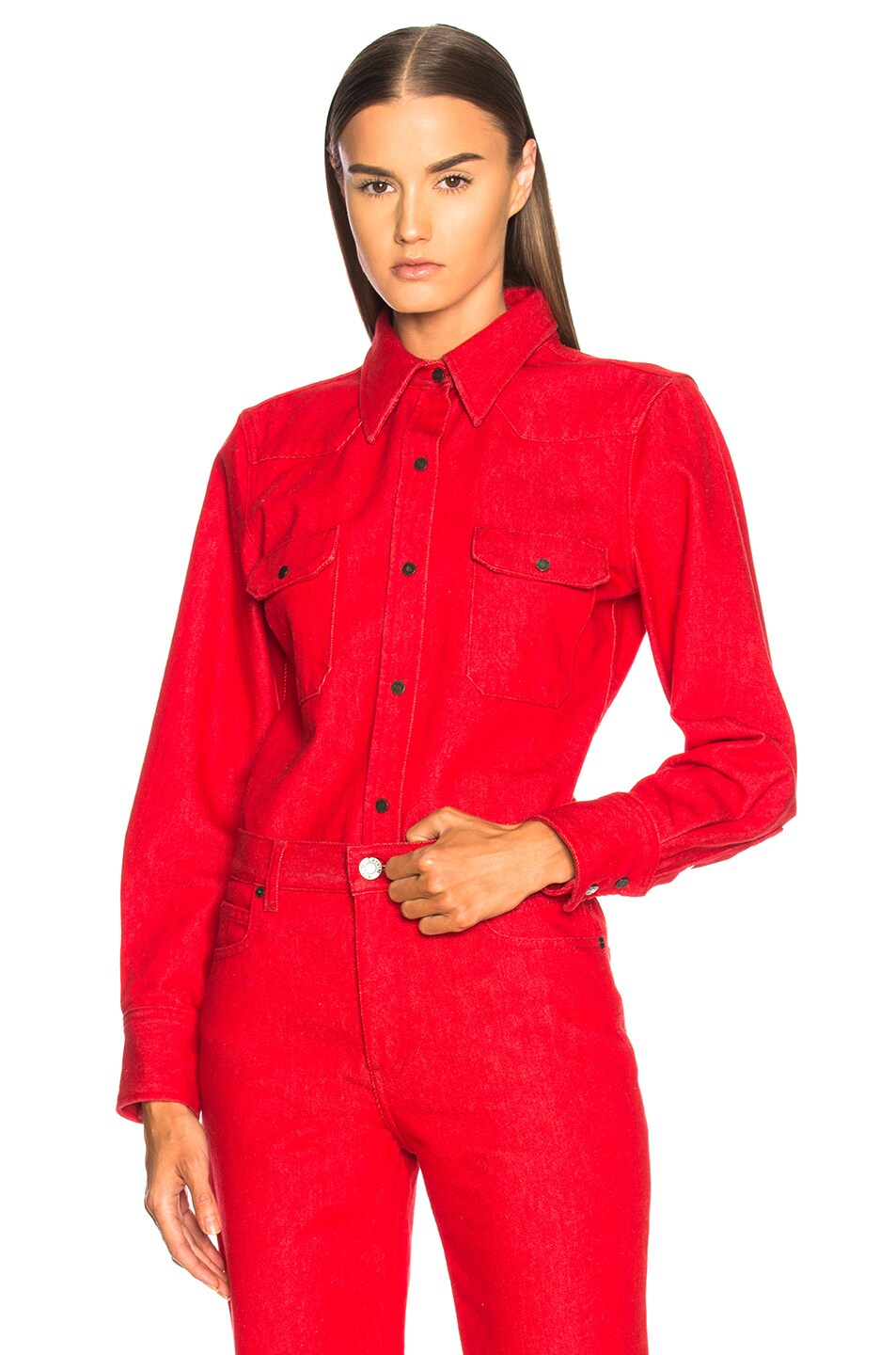 Image 1 of CALVIN KLEIN 205W39NYC Cotton Denim Shirt in Red