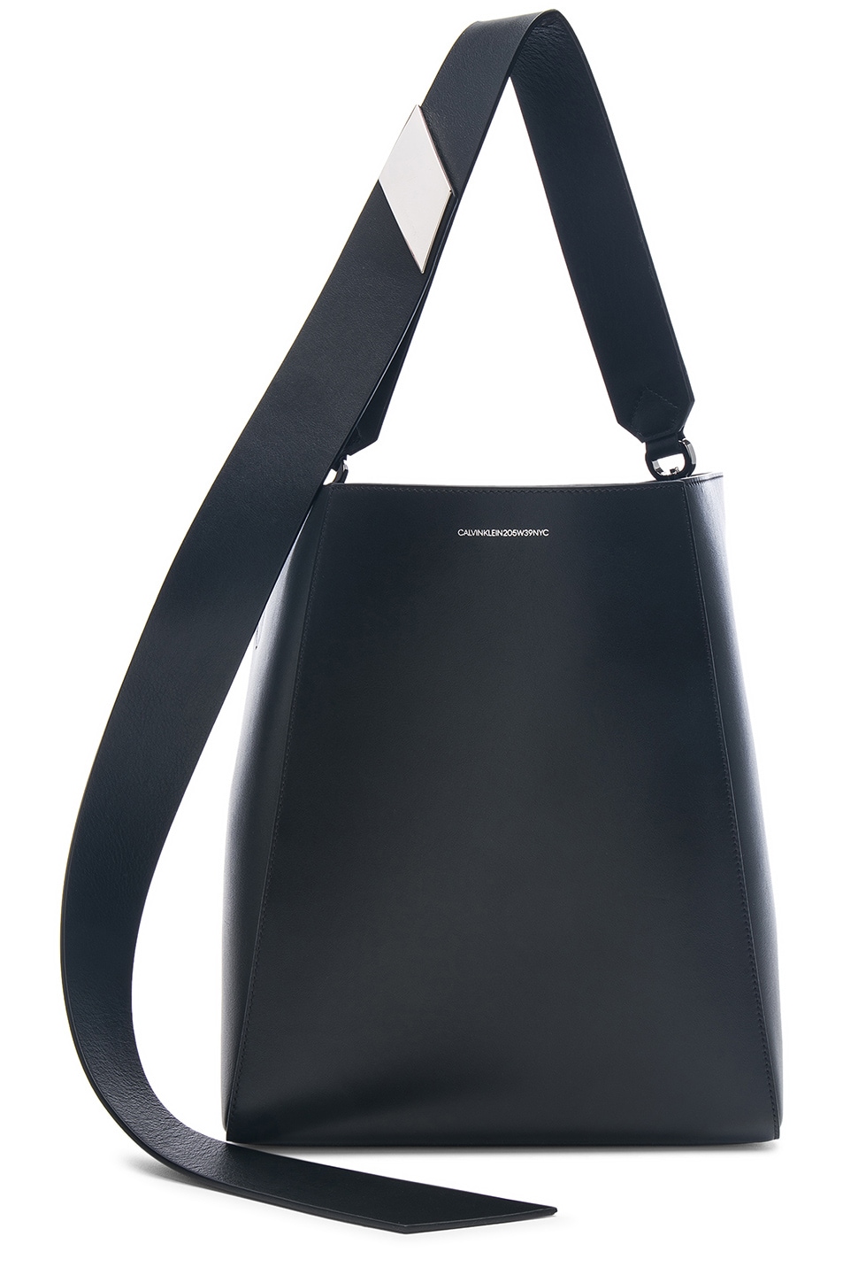 Image 1 of CALVIN KLEIN 205W39NYC Luxe Calf Leather Stripe Link Bucket Bag in Black