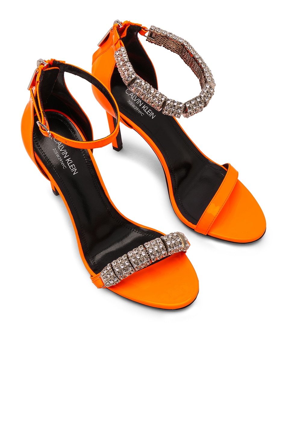 Image 1 of CALVIN KLEIN 205W39NYC Patent Leather Camelle Ankle Strap Sandals in Orange