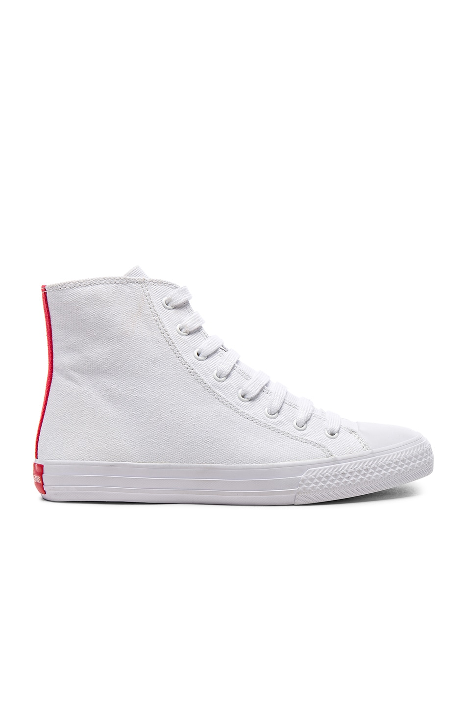 Image 1 of CALVIN KLEIN 205W39NYC Canvas High-Top Sneakers in White & Red